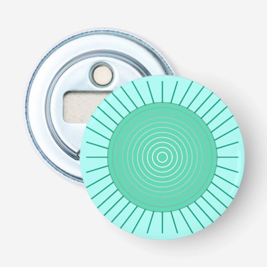 Modern Geometric Sunburst - Aqua en Seafoam Green Button Flesopener (Voorkant)