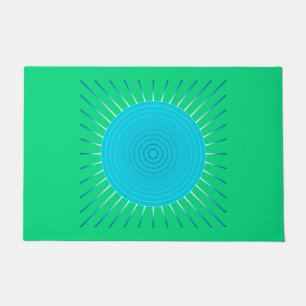 Modern Geometric Sunburst, Blue en Jade Green Deurmat