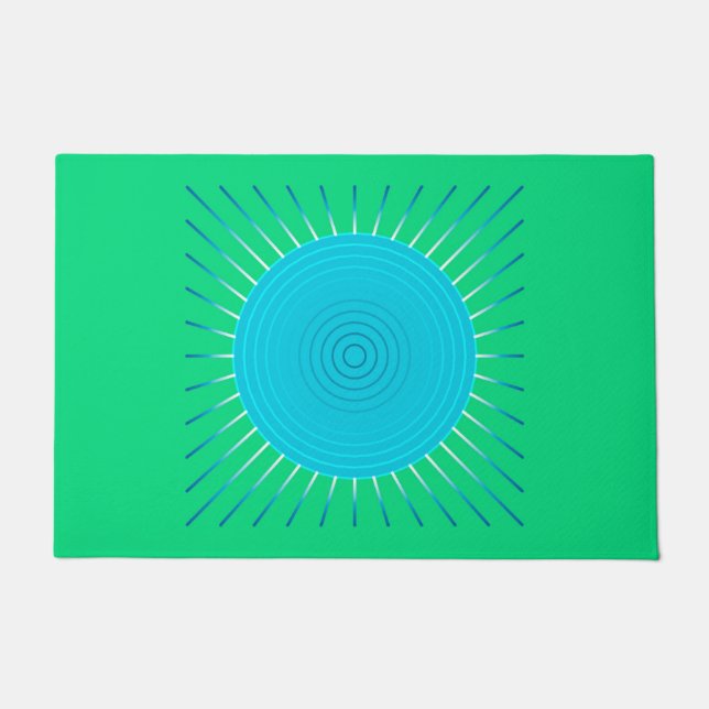 Modern Geometric Sunburst, Blue en Jade Green Deurmat (Voorkant)