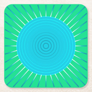 Modern Geometric Sunburst - Blue en Jade Green Vierkante Kartonnen Onderzetter