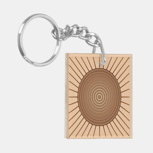 Modern Geometric Sunburst - Bruin en Tan Sleutelhanger (Voorkant Links)