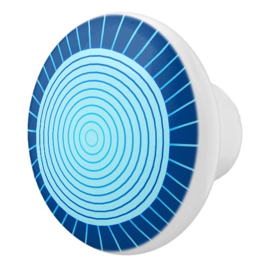 Modern Geometric Sunburst - Cobalt Blue en Aqua Keramische Knop (Rechts)