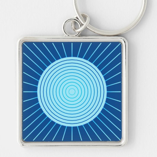 Modern Geometric Sunburst - Cobalt Blue en Aqua Sleutelhanger (Voorkant)