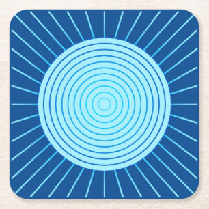 Modern Geometric Sunburst - Cobalt Blue en Aqua Vierkante Kartonnen Onderzetter