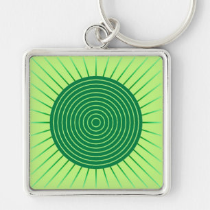 Modern Geometric Sunburst - Emerald Green en Limoe Sleutelhanger