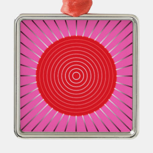 Modern Geometric Sunburst - Fuchsia and Red Metalen Ornament