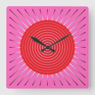 Modern Geometric Sunburst - Fuchsia and Red Vierkante Klok