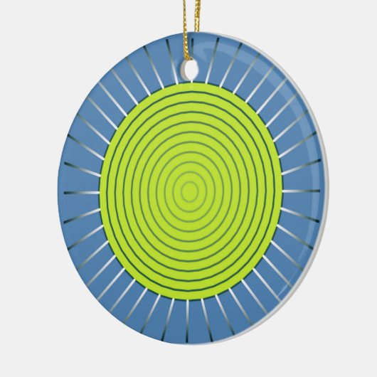 Modern Geometric Sunburst - Limoen en Denim Blue Keramisch Ornament (Links)