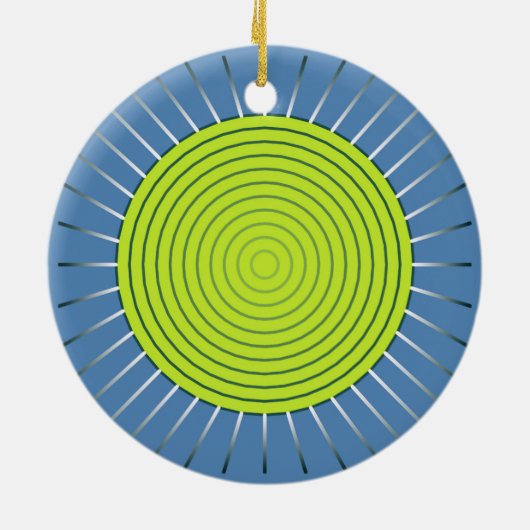 Modern Geometric Sunburst - Limoen en Denim Blue Keramisch Ornament (Achterkant)