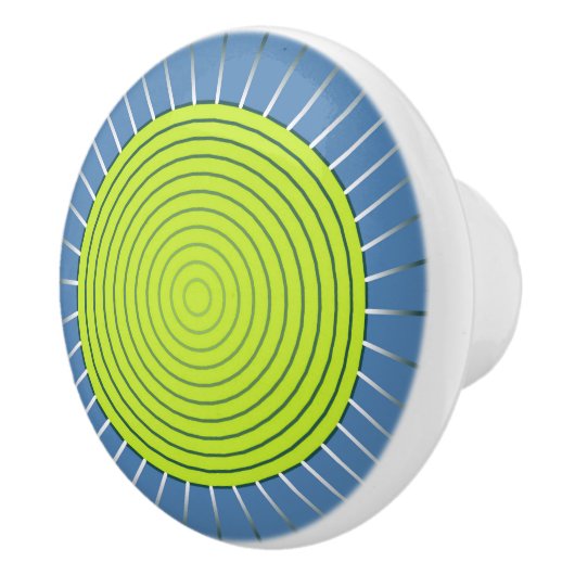 Modern Geometric Sunburst - Limoen en Denim Blue Keramische Knop (Rechts)