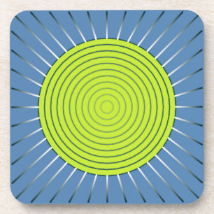 Modern Geometric Sunburst - Limoen en Denim Blue Onderzetter