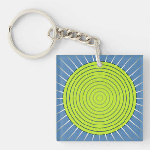 Modern Geometric Sunburst - Limoen en Denim Blue Sleutelhanger