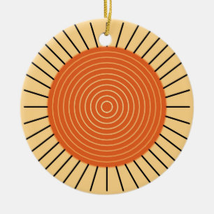 Modern Geometric Sunburst - Mandarijns Oranje Keramisch Ornament