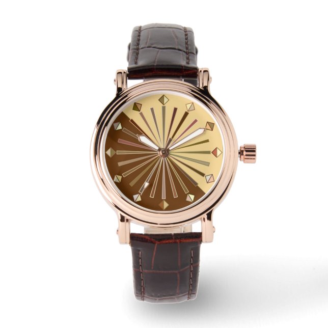 Modern Geometric Sunburst, Mustard Gold Horloge (Voorkant)