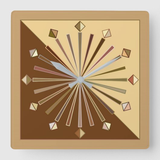 Modern Geometric Sunburst, Mustard Gold Vierkante Klok (Voorkant)