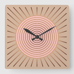 Modern Geometric Sunburst - Peach and Tan Vierkante Klok