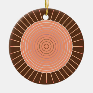 Modern Geometric Sunburst - Peach en Brown Keramisch Ornament