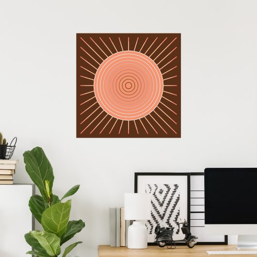 Modern Geometric Sunburst - Peach en Brown Poster (Thuiskantoor)