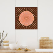 Modern Geometric Sunburst - Peach en Brown Poster (Keuken)