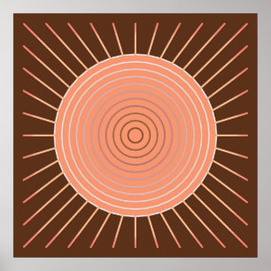 Modern Geometric Sunburst - Peach en Brown Poster