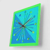 Modern Geometric Sunburst, Turquoise & Lime Green Vierkante Klok (Hoek)