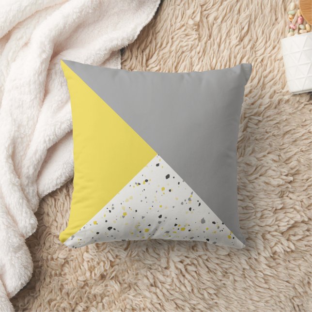 Modern Geometric Trendy Yellow Grey Terrazzo Kussen (Deken)