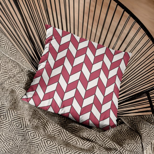 Modern Geometric Viva Magenta Herringbone Chevron Kussen (Creator heeft geüpload)