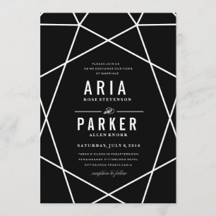 Modern Geometric Wedding Invitation on Black Kaart