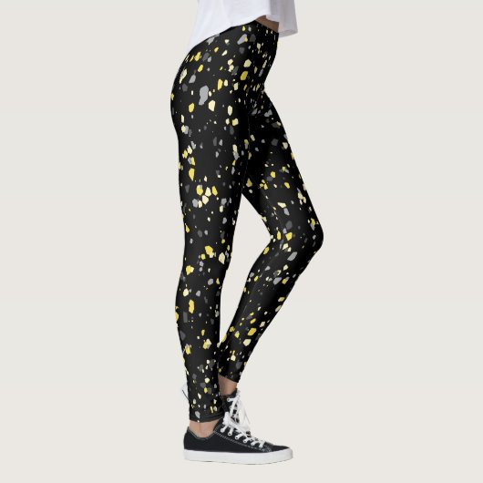 Modern Geometric Yellow Grey Terrazzo Pattern Leggings (Rechts)