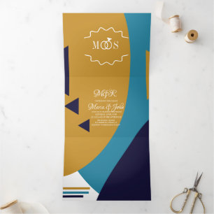 Modern Geometrical Bold Retro Wedding Drieluik Uitnodiging