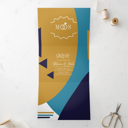 Modern Geometrical Bold Retro Wedding Drieluik Uitnodiging (Binnen)