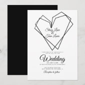 Modern Geometrical Double Hearts Black Wedding Kaart (Voorkant / Achterkant)