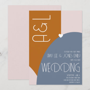 Modern Geometrics Terracotta Pink Blue Wedding Kaart