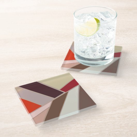 Modern Geometrisch Abstract Mozaïek, Bruin en Sina Glazen Onderzetter (Schuin)