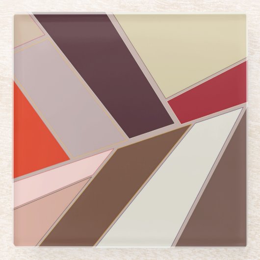 Modern Geometrisch Abstract Mozaïek, Bruin en Sina Glazen Onderzetter (Voorkant)
