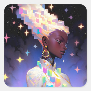 Modern geometrisch anime meisje vierkante sticker