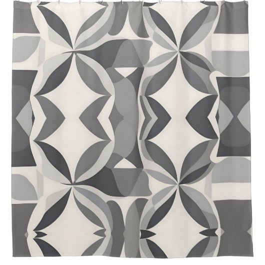 Modern geometrisch diamantpatroon in grijs en wit douchegordijn (Voorkant)