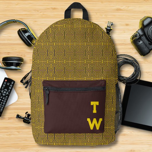 Modern geometrisch doolhof patroon monogram bedrukte rugzak