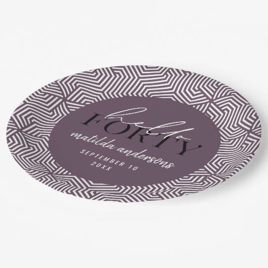 Modern geometrisch en script 40e verjaardagsfeestj papieren bordje (Gekanteld)