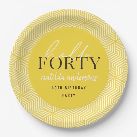 Modern geometrisch en script 40e verjaardagsfeestj papieren bordje (Voorkant)