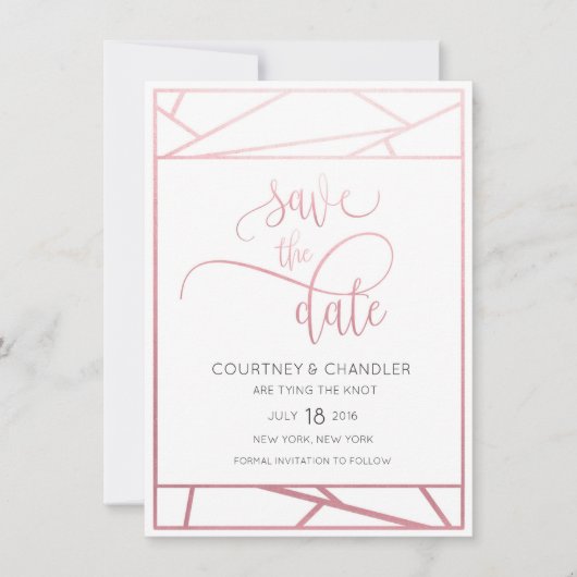 Modern Geometrisch Faux Roos Gold Save the Date (Voorkant)