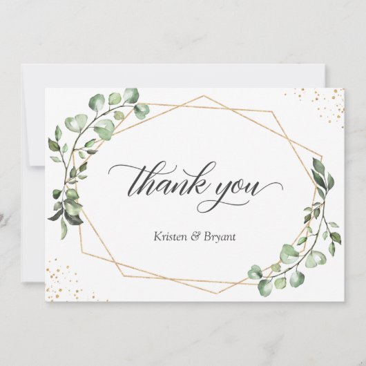 Modern geometrisch goud Lijst eucalyptus bruiloft Bedankkaart (Voorkant)