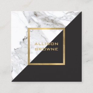 Modern Geometrisch Marmer/Zwart en Faux Gold Vierkante Visitekaartje