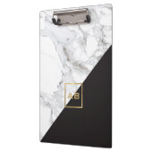 Modern Geometrisch Marmer/Zwart Monogram Logo Klembord (Links)