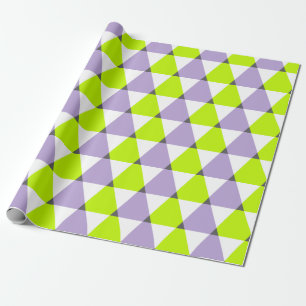 Modern geometrisch paars groen driehoeken patroon cadeaupapier