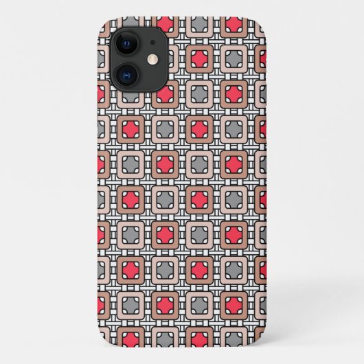 Modern geometrisch patroon Art Deco grijs rood, be Case-Mate iPhone Case (Achterkant)