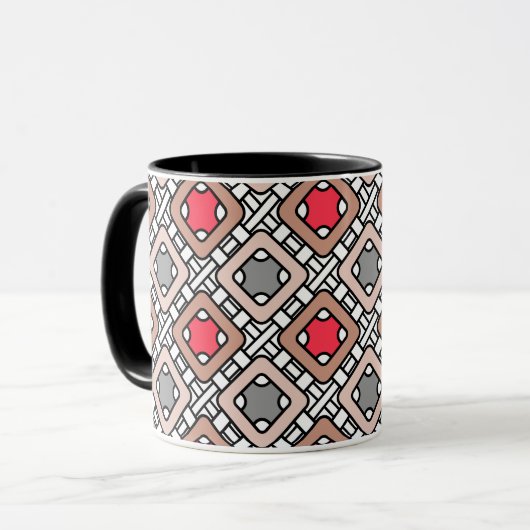 Modern geometrisch patroon Art Deco grijs rood, be Mok (Voorkant links)