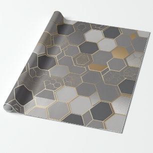Modern geometrisch patroon gouden en zilveren zesh cadeaupapier