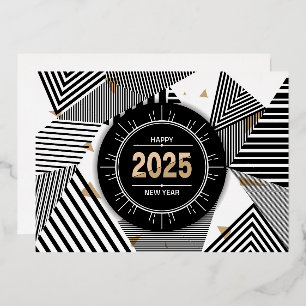 Modern geometrisch patroon van 2025 folie feestdagenkaart