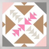 Modern geometrisch quilt-ontwerp in roze en koper